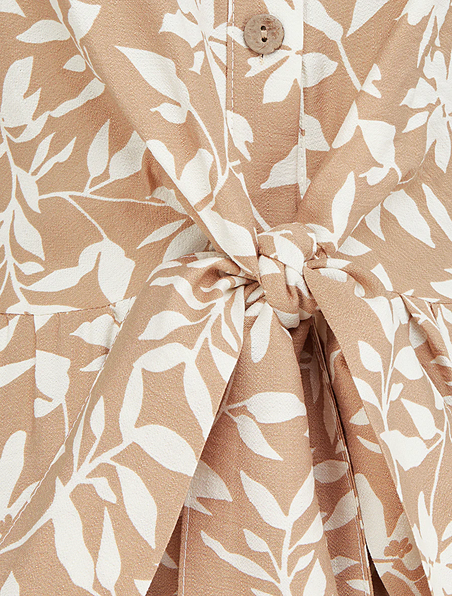 Robe fleurie sans manches à noeud - Beige - Image 3