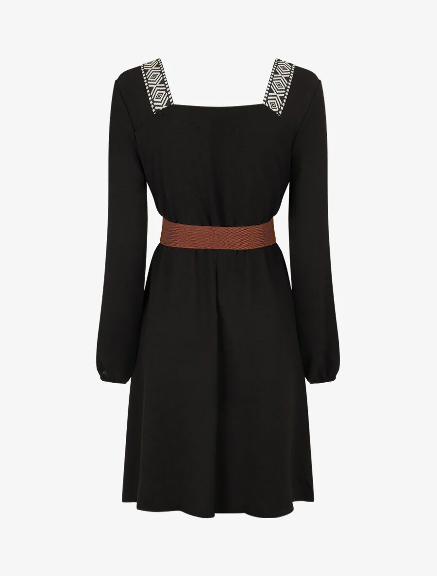 Robe fluide à col carré stylisé - Noir - Image 2