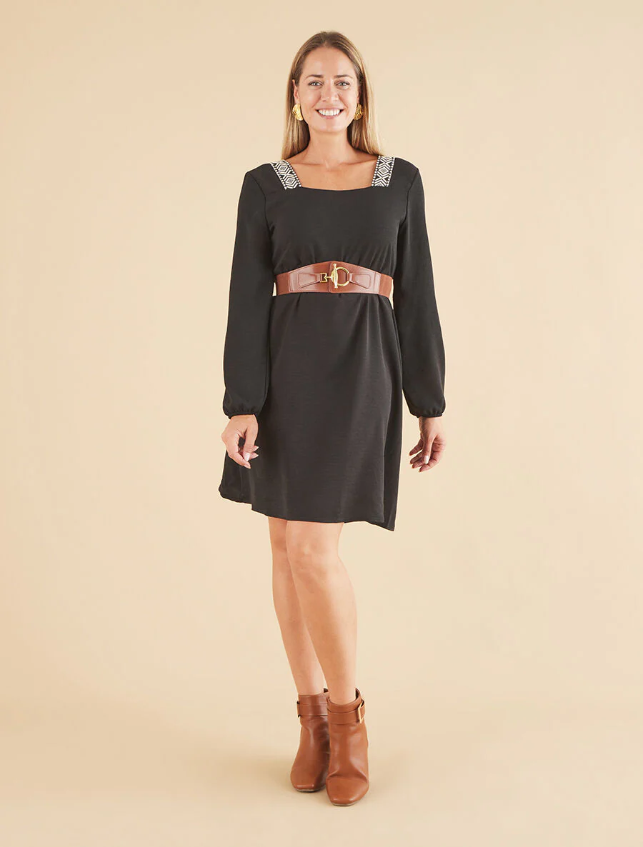 Robe fluide à col carré stylisé - Noir - Image 4