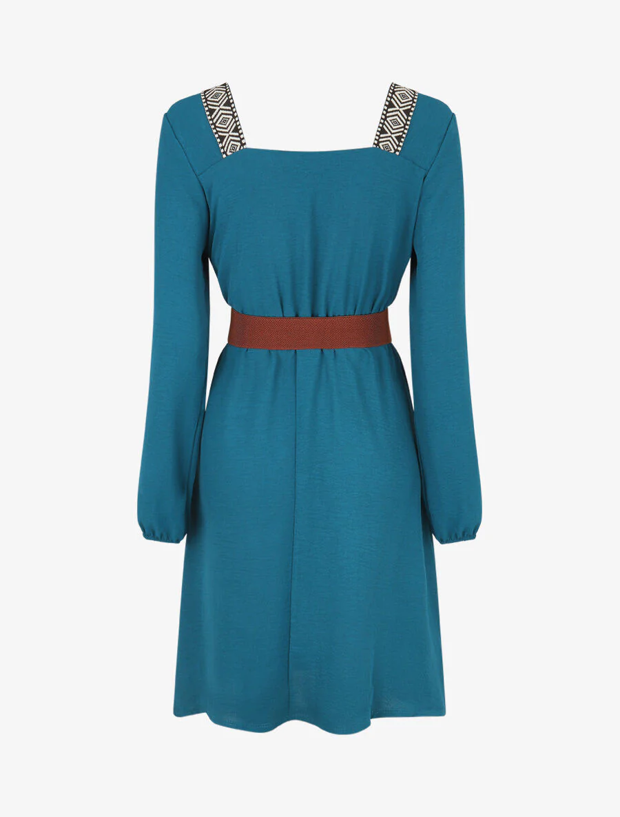 Robe fluide à col carré stylisé - Bleu pétrole - Image 2