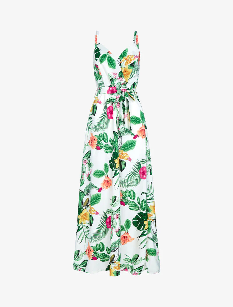 Robe fluide à imprimé tropical - ecru
