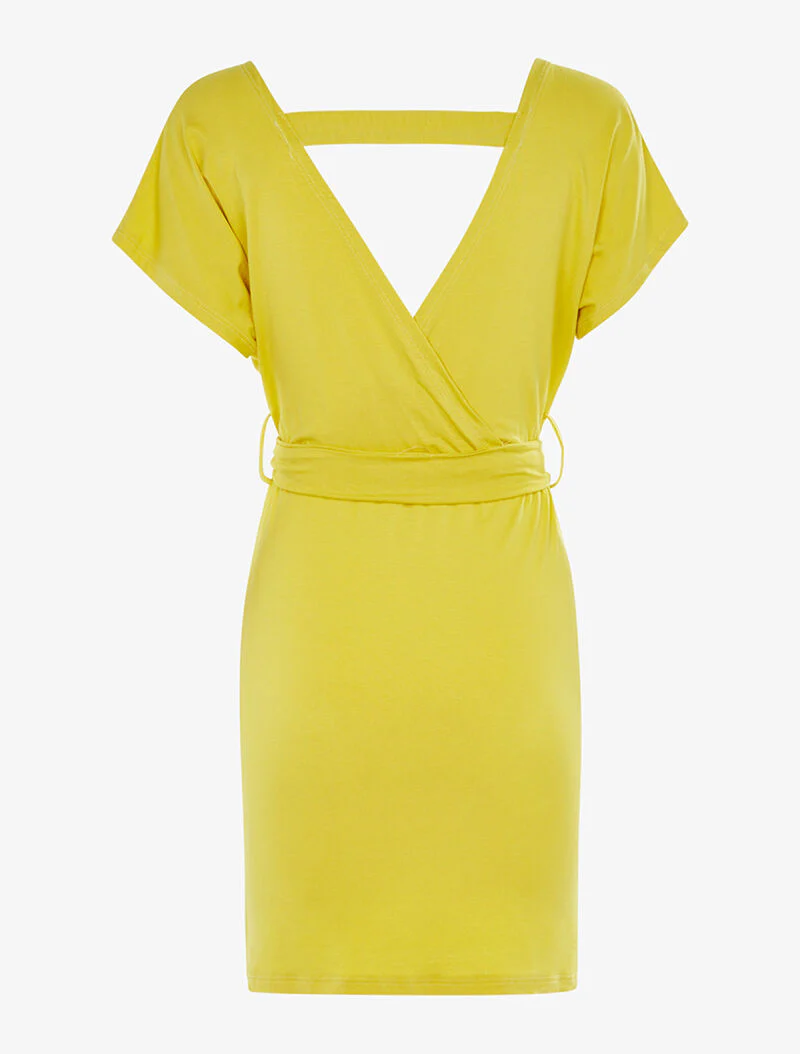 Robe fluide encolure et dos cache-coeur - jaune vif - Image 2