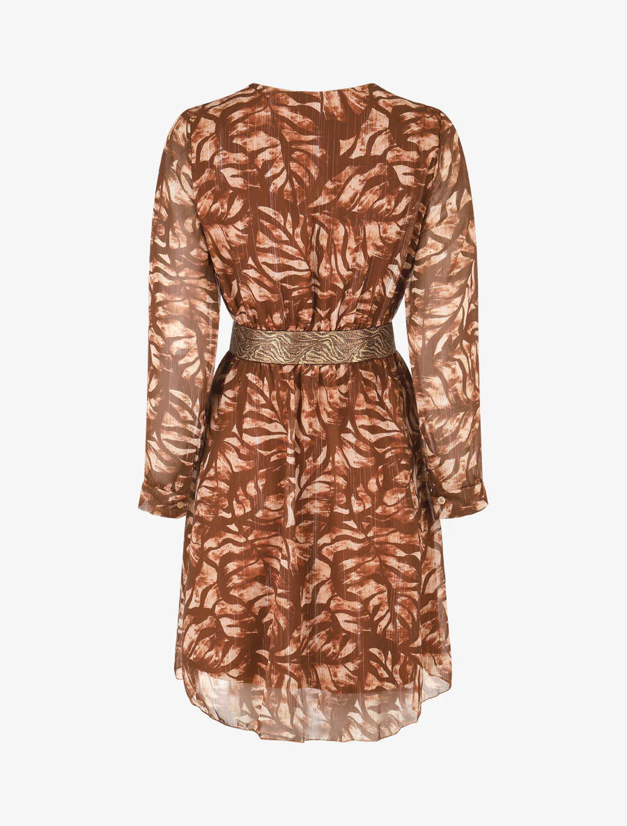 Robe fluide imprimé fleuri à taille stylisée - Marron - Image 2