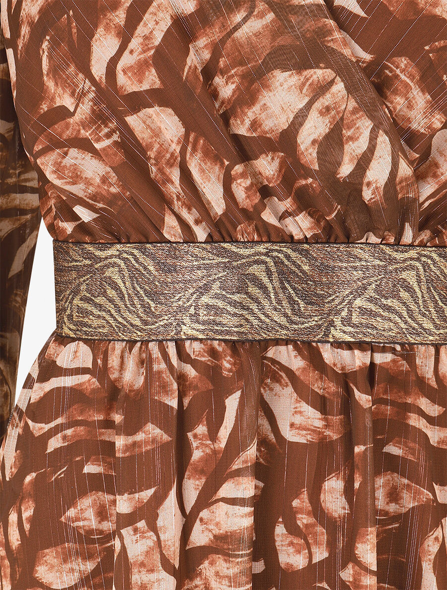 Robe fluide imprimé fleuri à taille stylisée - Marron - Image 3