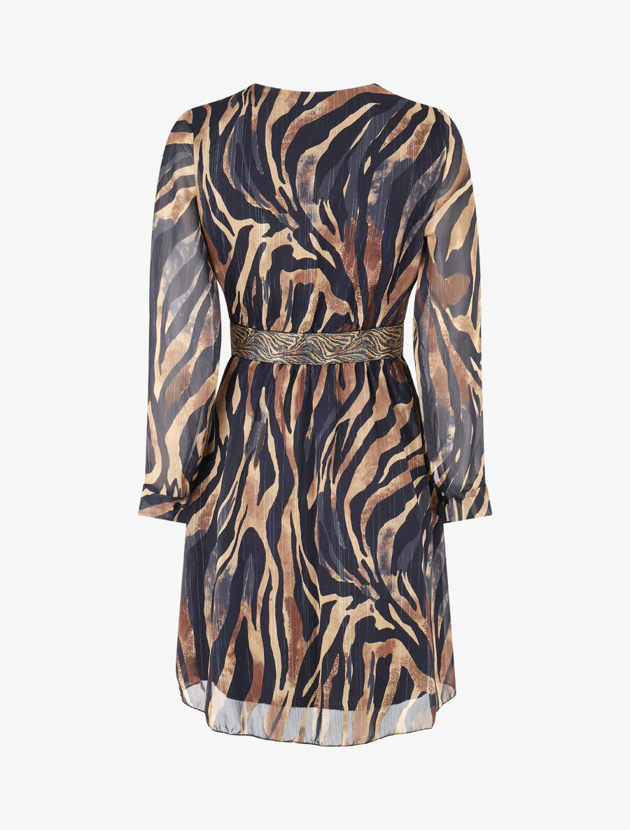 Robe fluide imprimé zébre à taille stylisée - Marine - Image 2