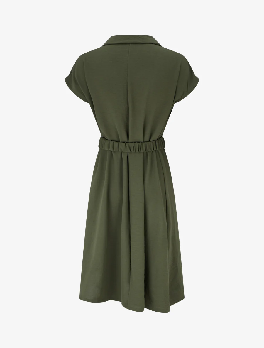 Robe fluide unie ceinturée - Kaki - Image 2