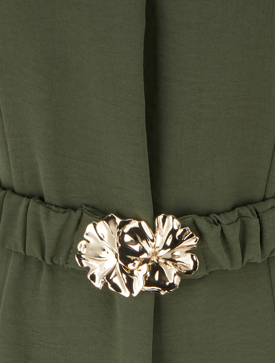 Robe fluide unie ceinturée - Kaki - Image 3