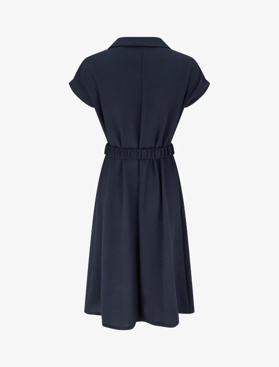 Robe fluide unie ceinturée - Marine - Image 2