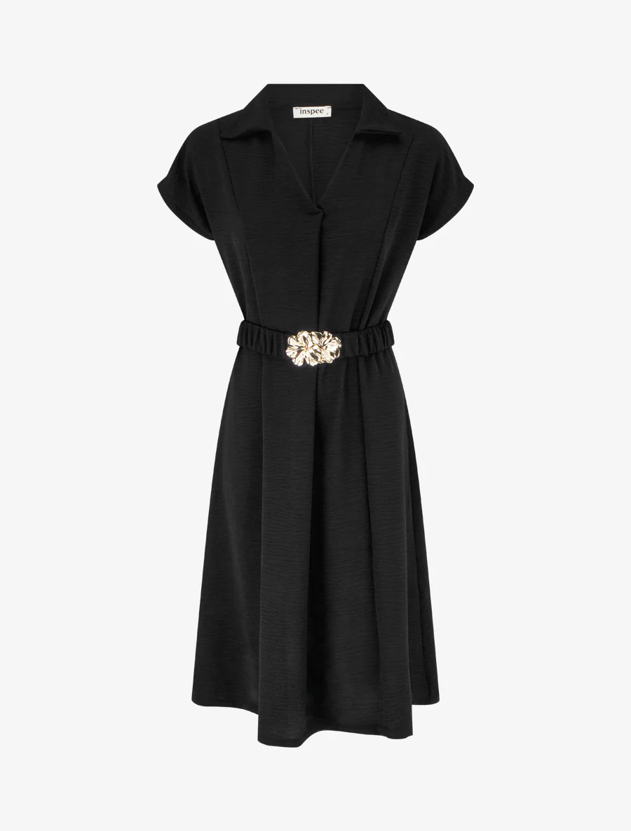 Robe fluide unie ceinturée - Noir