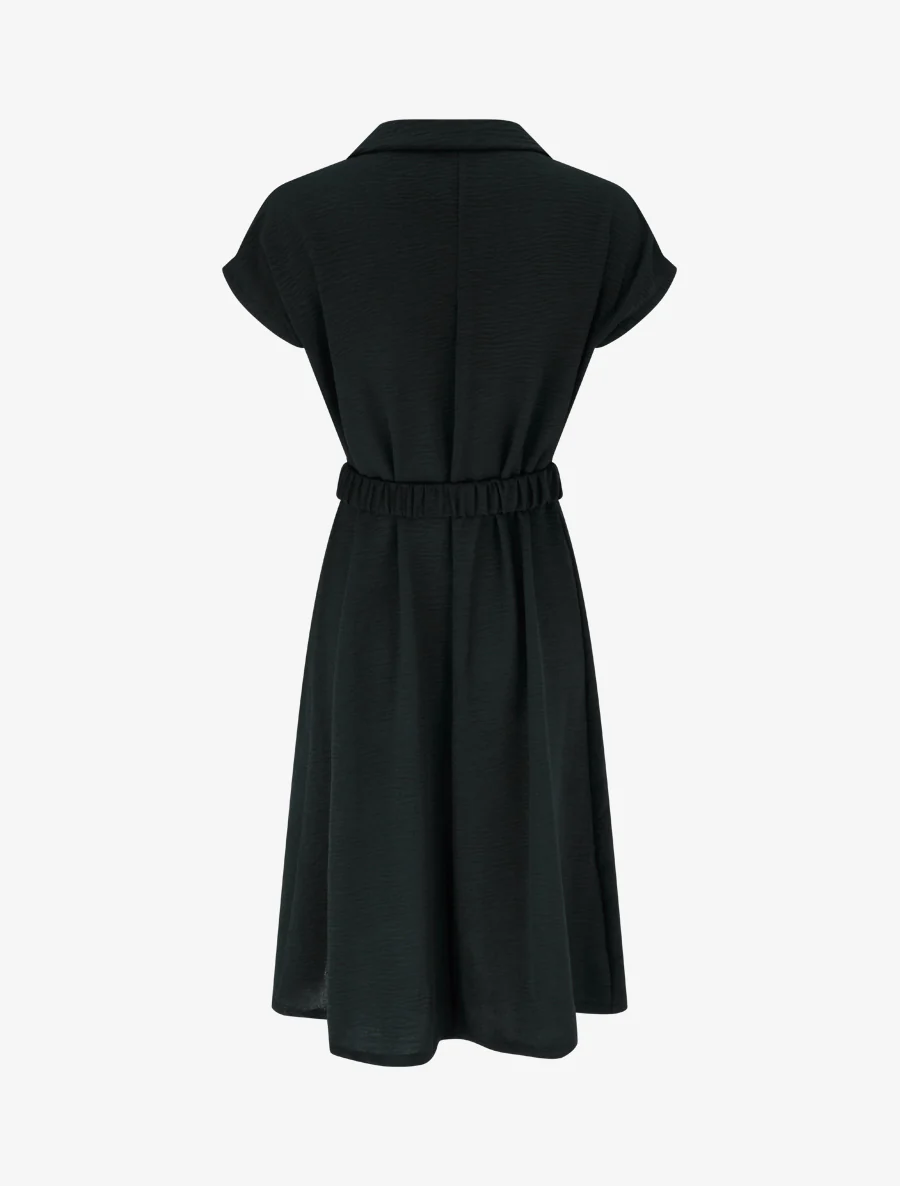 Robe fluide unie ceinturée - Noir - Image 2