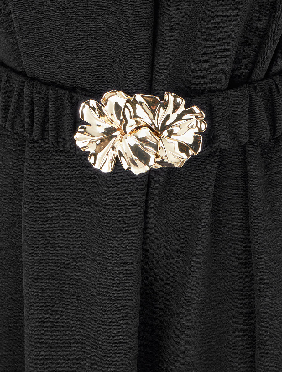 Robe fluide unie ceinturée - Noir - Image 3
