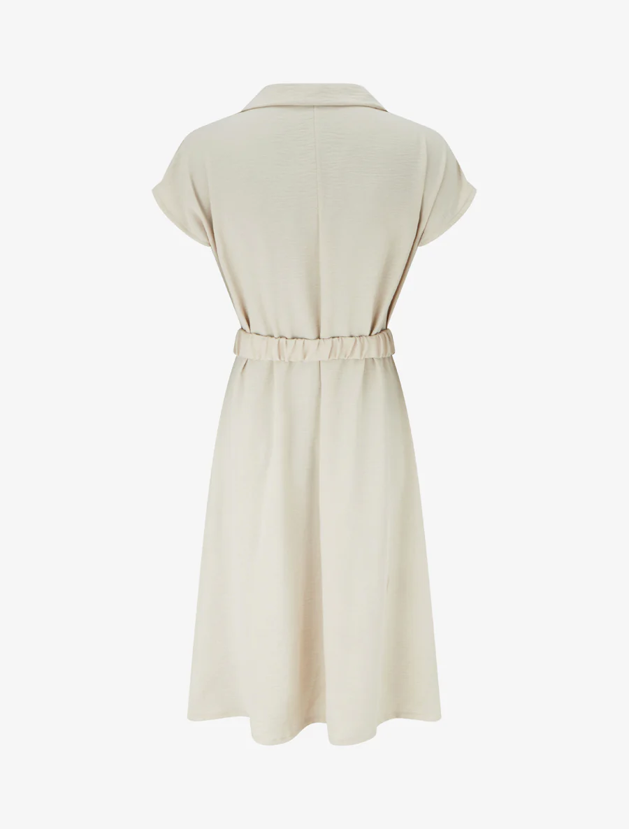 Robe fluide unie ceinturée - Beige - Image 2