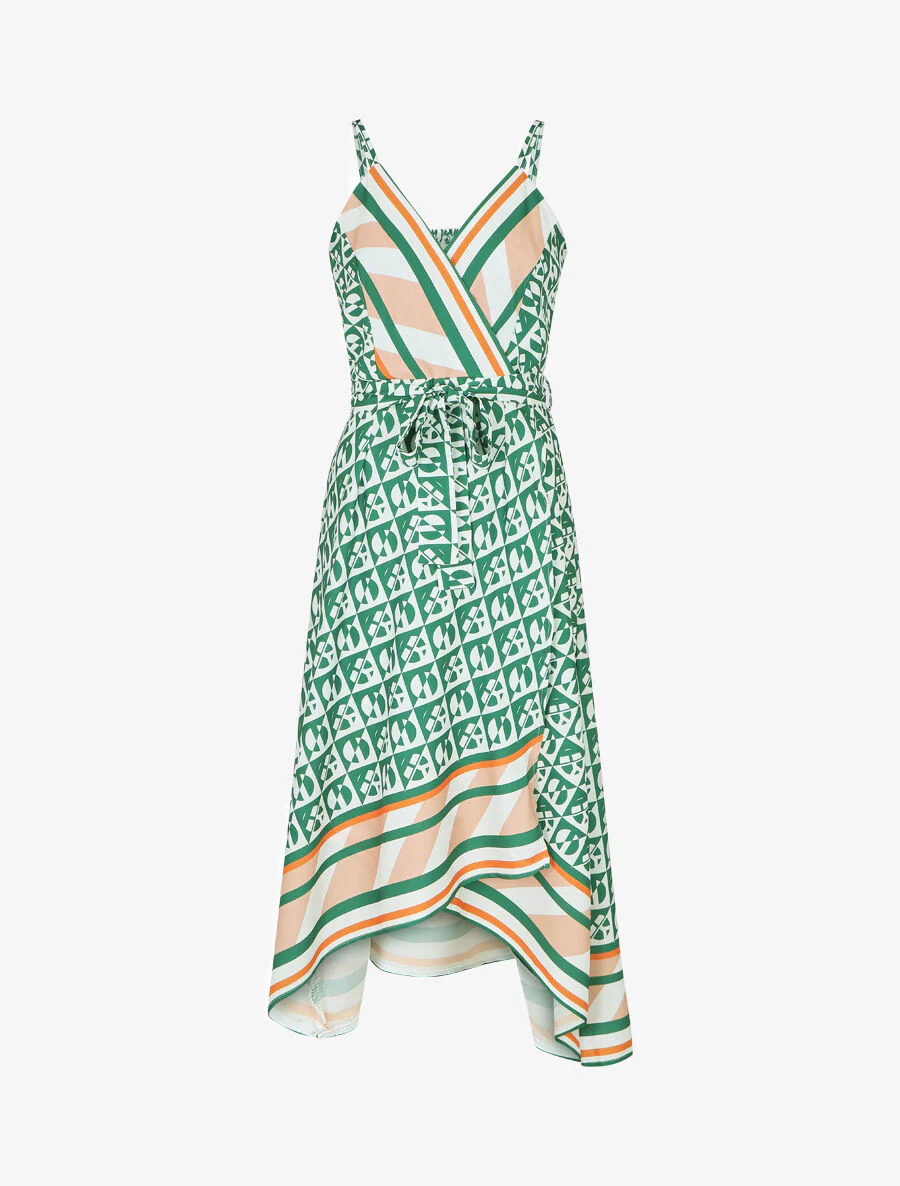 Robe foulard style portefeuille imprimé graphique - Vert