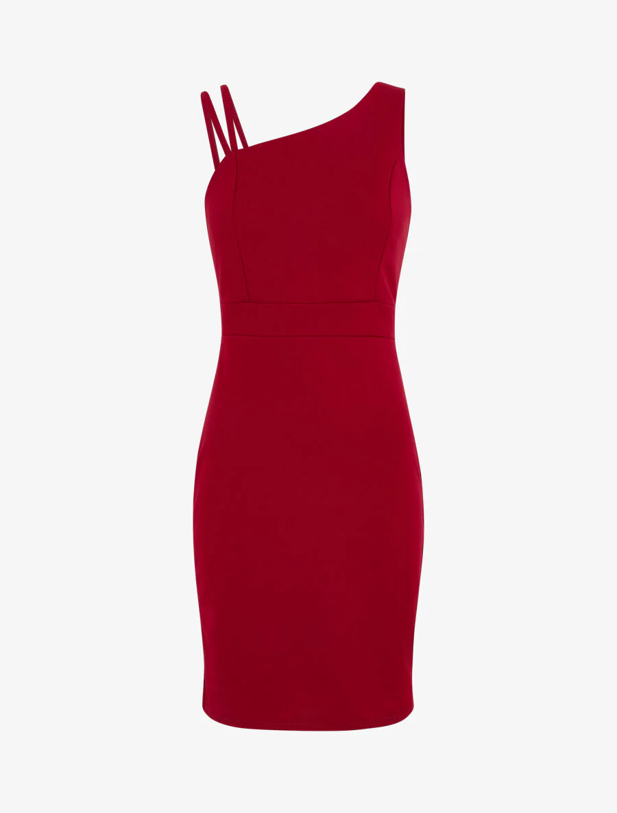 Robe fourreau à bretelles asymétrique - Rouge - Image 2