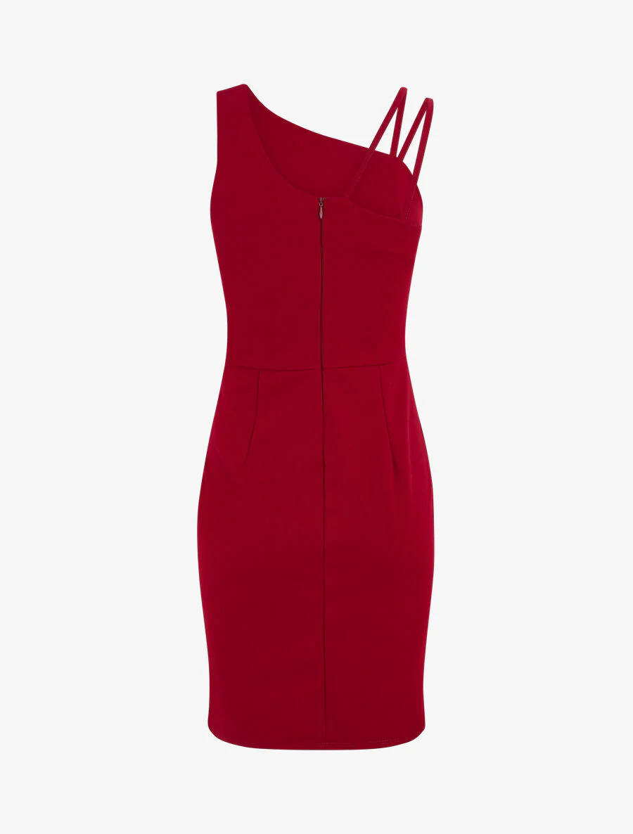 Robe fourreau à bretelles asymétrique - Rouge - Image 3