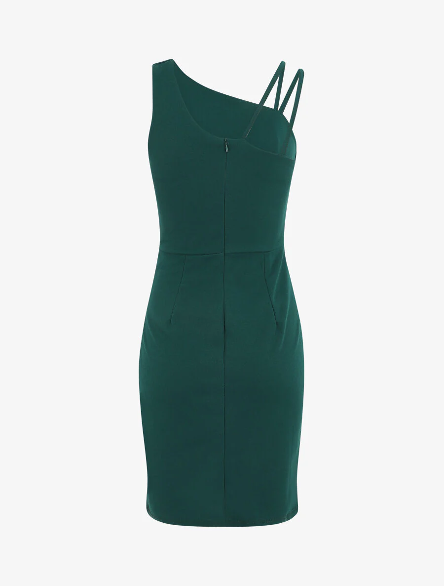 Robe fourreau à bretelles asymétrique - Vert sapin - Image 3