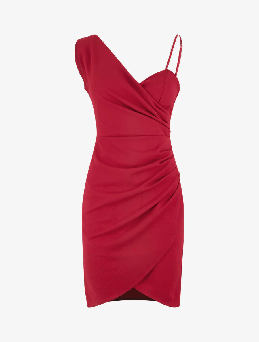 Robe fourreau à bretelles asymétriques - Rouge - Image 2