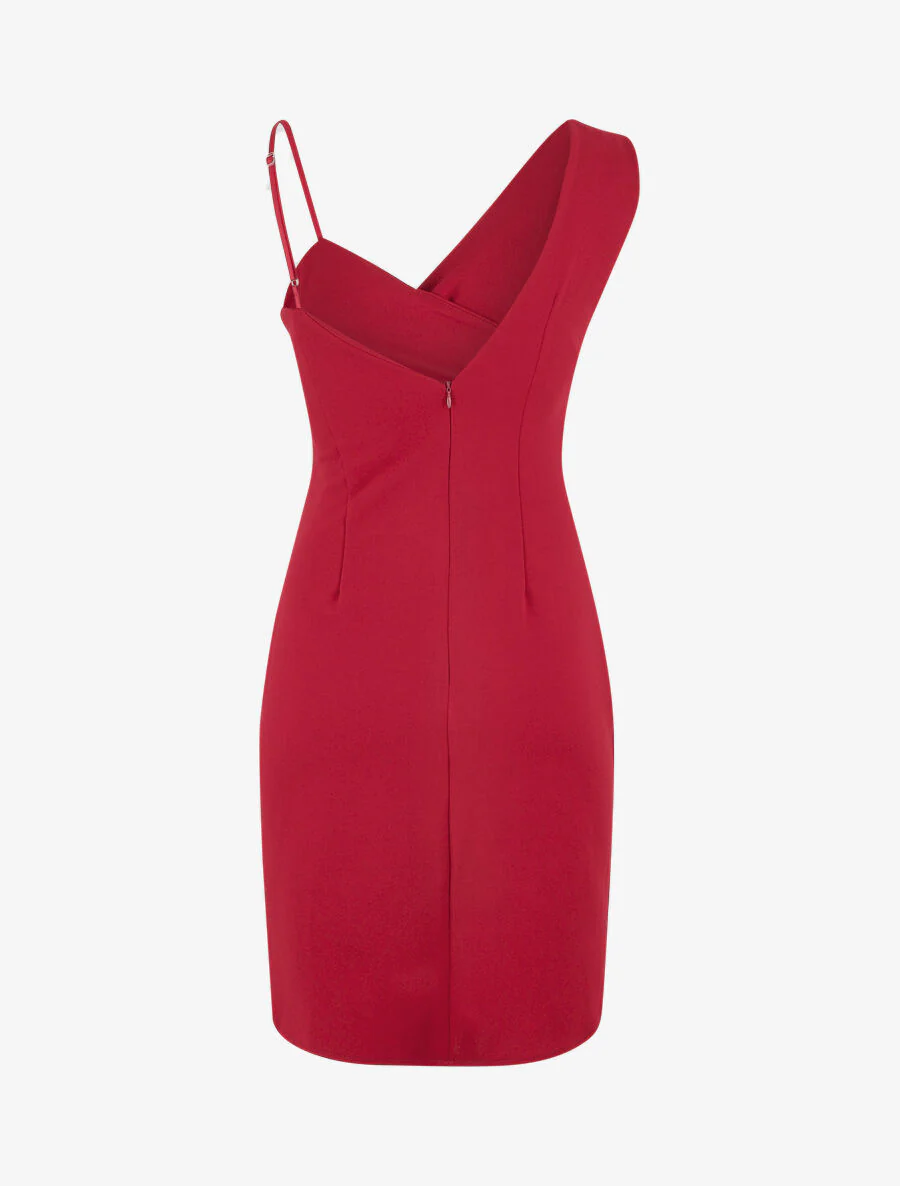 Robe fourreau à bretelles asymétriques - Rouge - Image 3