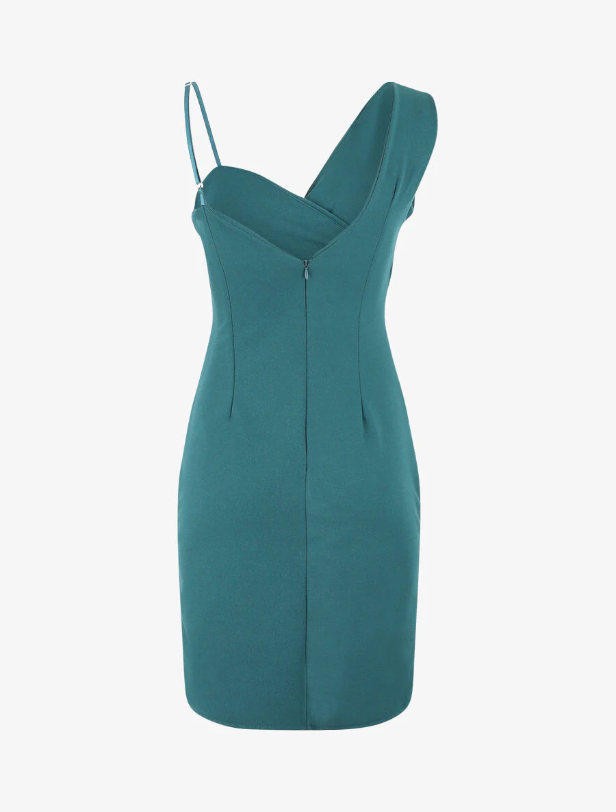 Robe fourreau à bretelles asymétriques - Bleu canard - Image 3