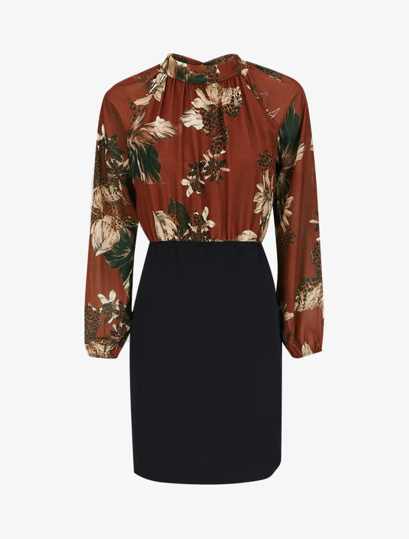 Robe fourreau à buste à imprimés et manches raglan - Marron