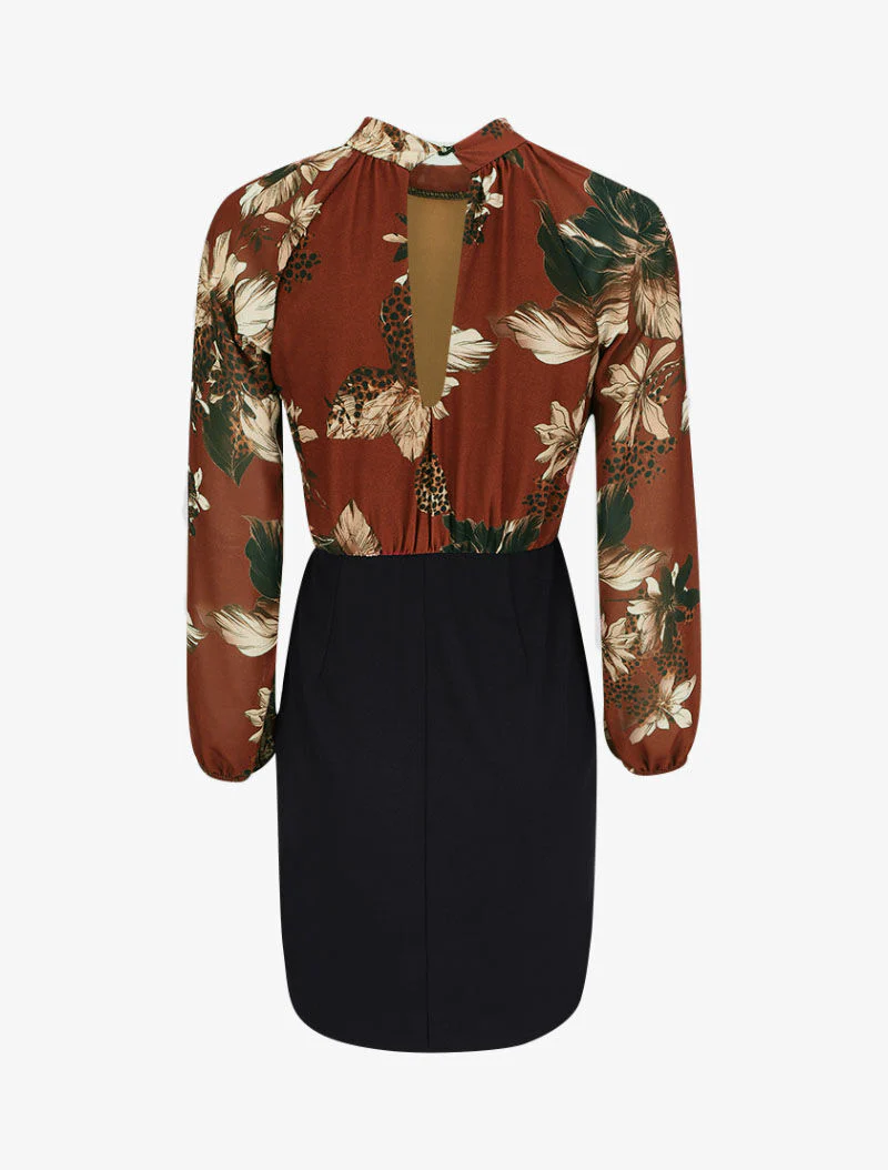 Robe fourreau à buste à imprimés et manches raglan - Marron - Image 2