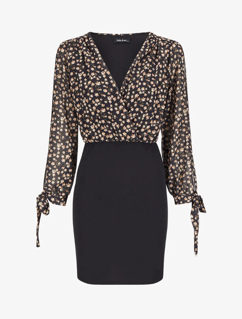 Robe fourreau à buste effet boule imprimé fleurs d'été - Noir