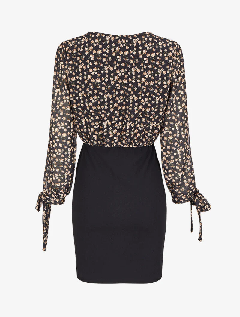 Robe fourreau à buste effet boule imprimé fleurs d'été - Noir - Image 2