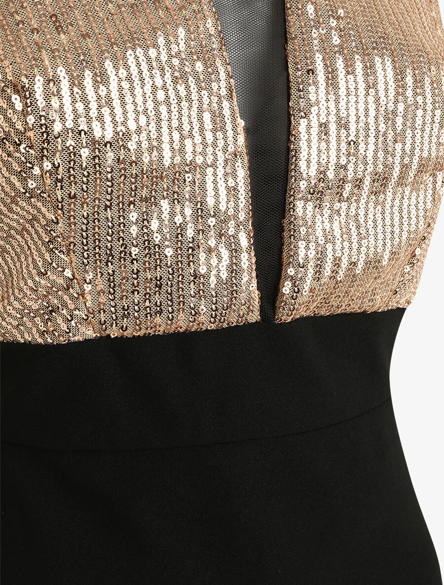 Robe fourreau à buste en sequins - Noir/or - Image 3