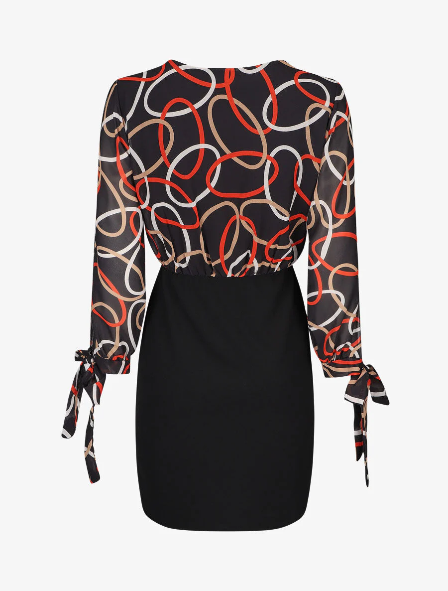 Robe fourreau à buste imprimé anneaux - Noir - Image 2