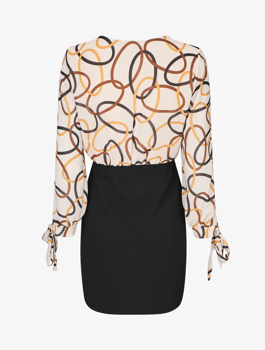 Robe fourreau à buste imprimé anneaux - Beige - Image 2