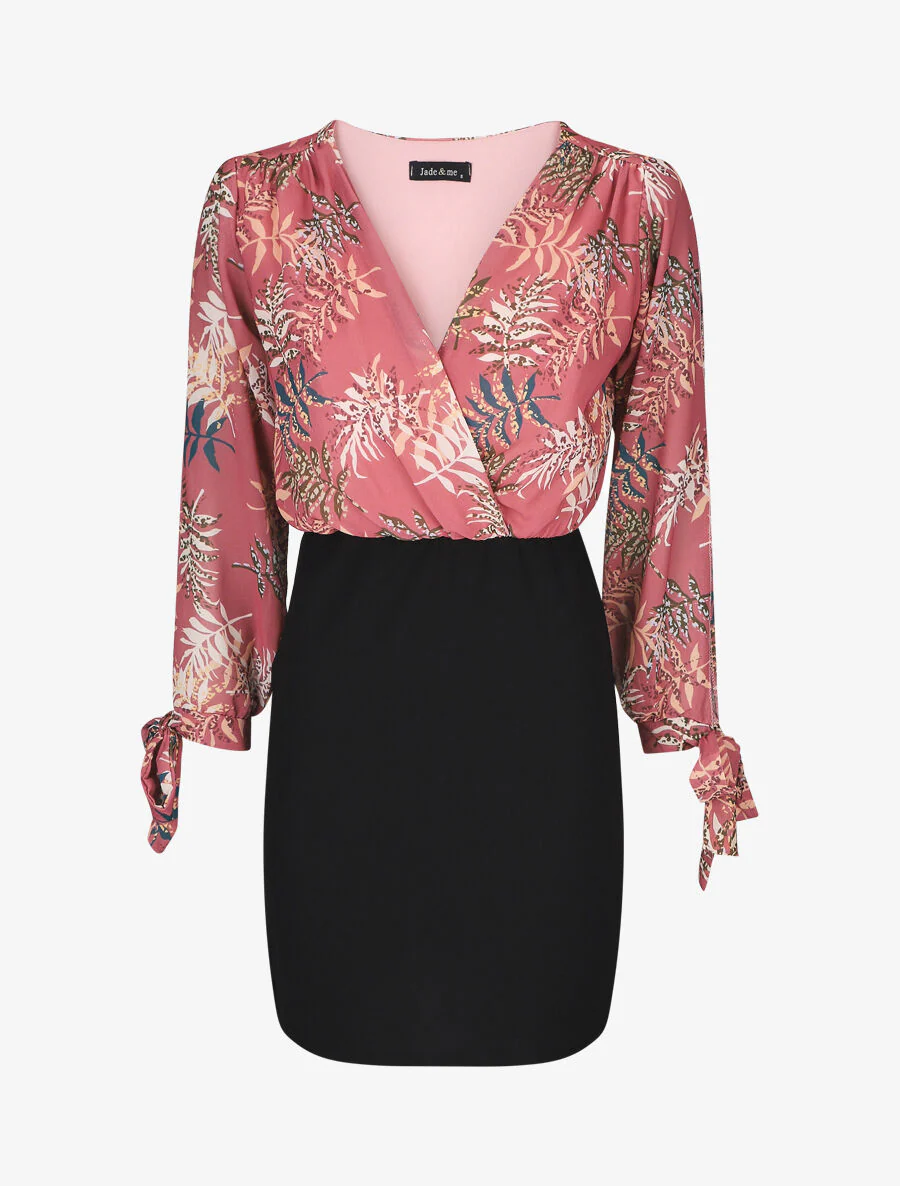 Robe fourreau à buste imprimé feuillage - Vieux rose