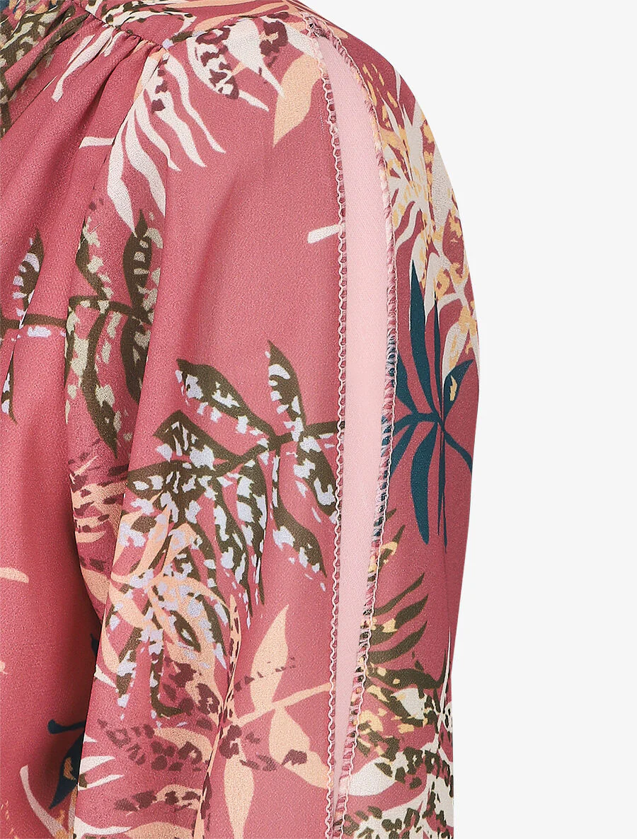 Robe fourreau à buste imprimé feuillage - Vieux rose - Image 3