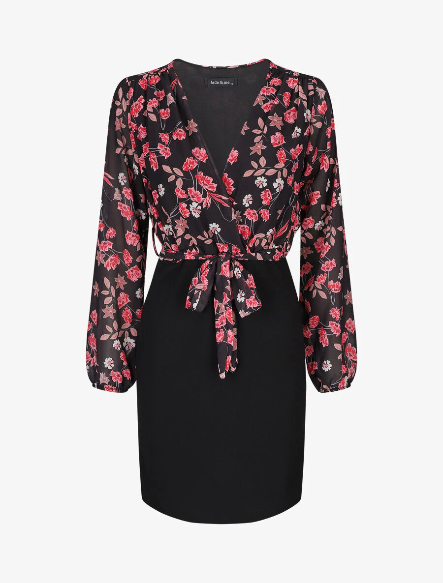 Robe fourreau à buste imprimé petites fleurs - Noir