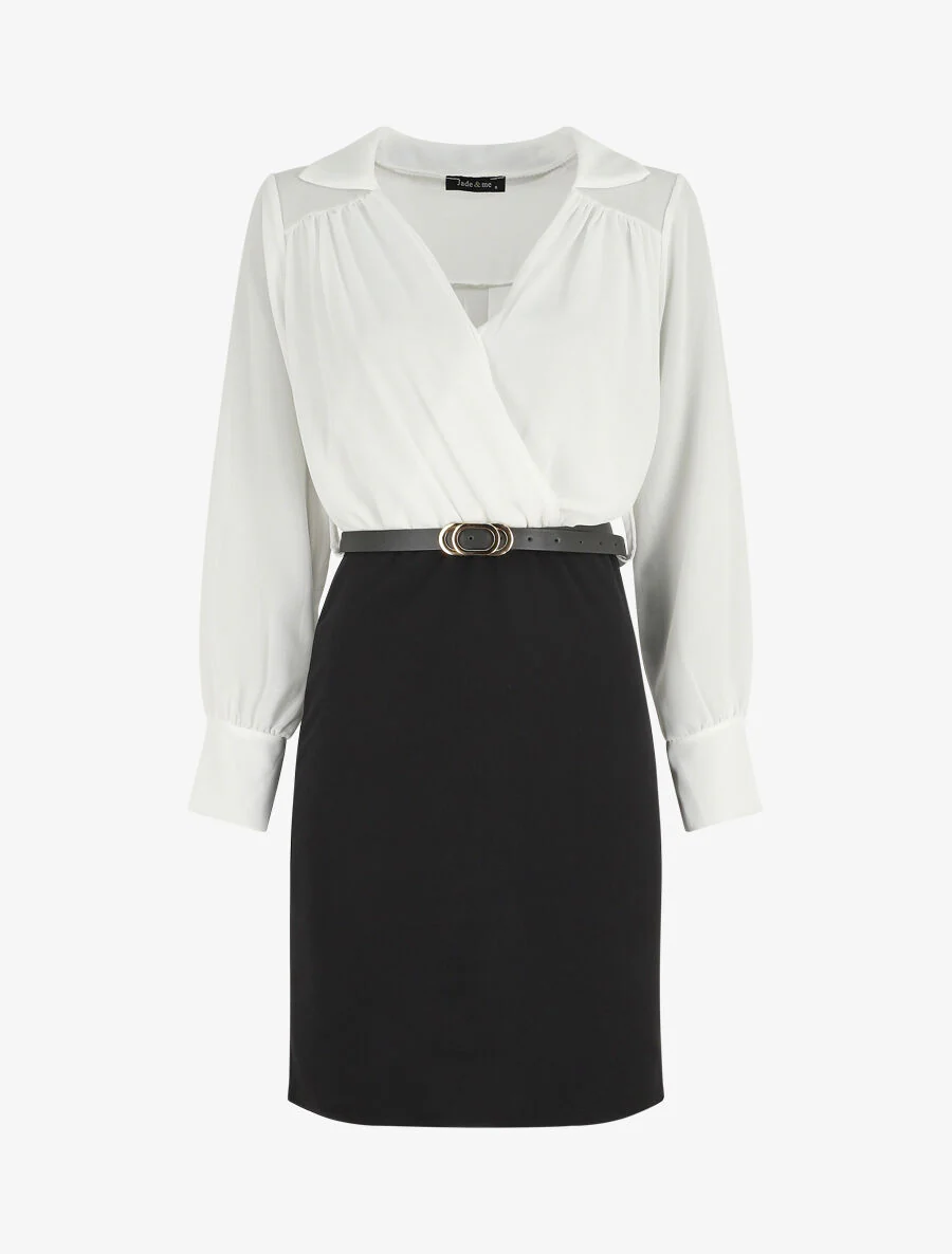 Robe fourreau à col cache-coeur - Noir/blanc