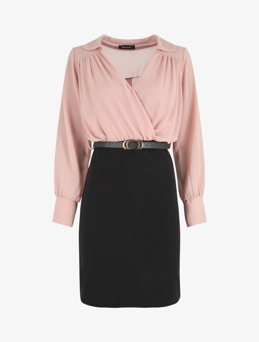 Robe fourreau à col cache-coeur - Noir/rose