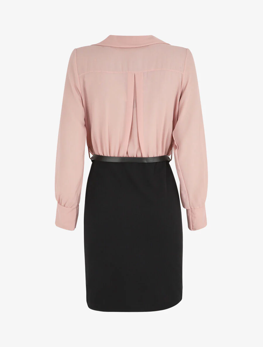 Robe fourreau à col cache-coeur - Noir/rose - Image 2