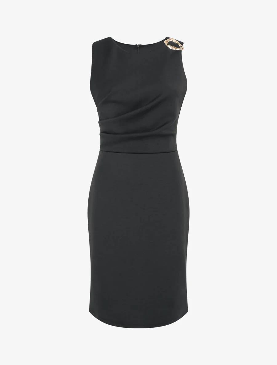 Robe fourreau à empiècement bijou - Noir