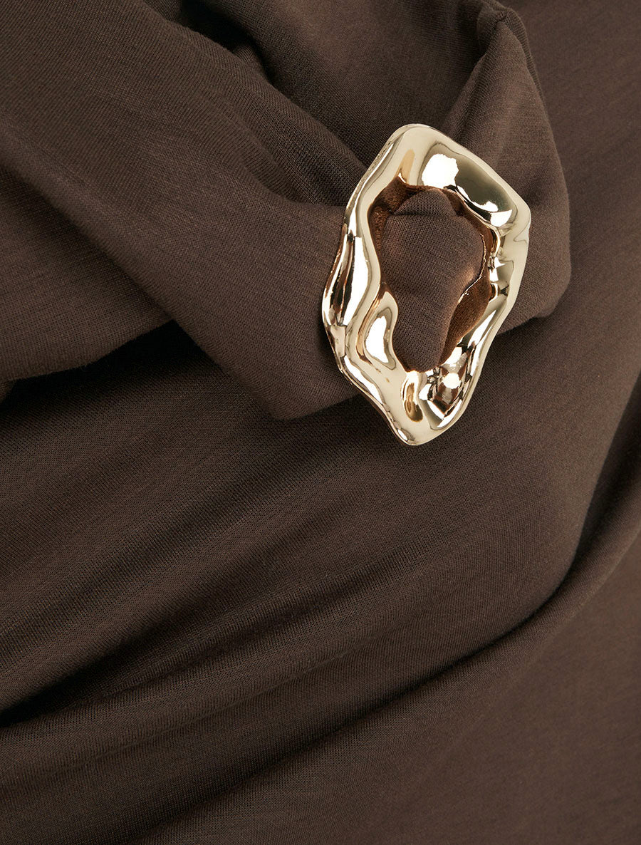 Robe fourreau à empiècement bijou - Marron - Image 3