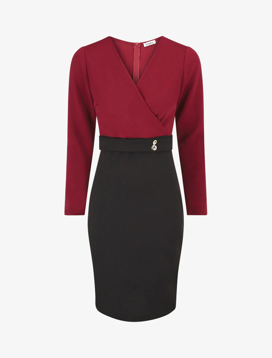 Robe fourreau à taille cintrée - Lie de vin