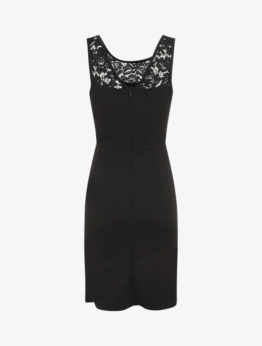 Robe fourreau et dentelle - Noir - Image 2