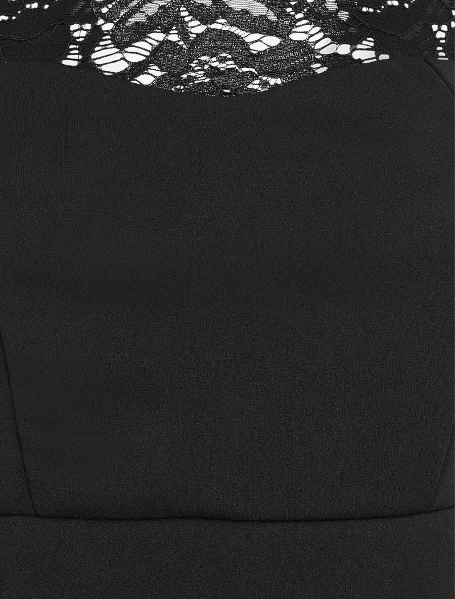 Robe fourreau et dentelle - Noir - Image 3