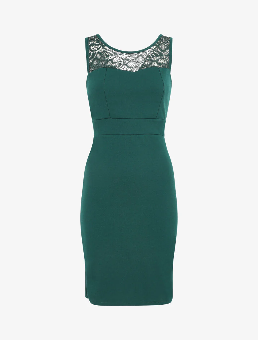 Robe fourreau et dentelle - Vert sapin - Image 2