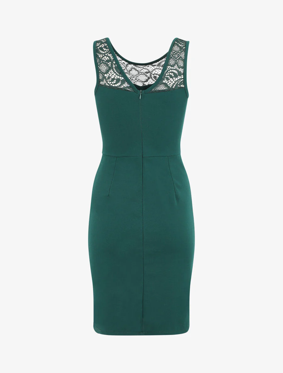 Robe fourreau et dentelle - Vert sapin - Image 3