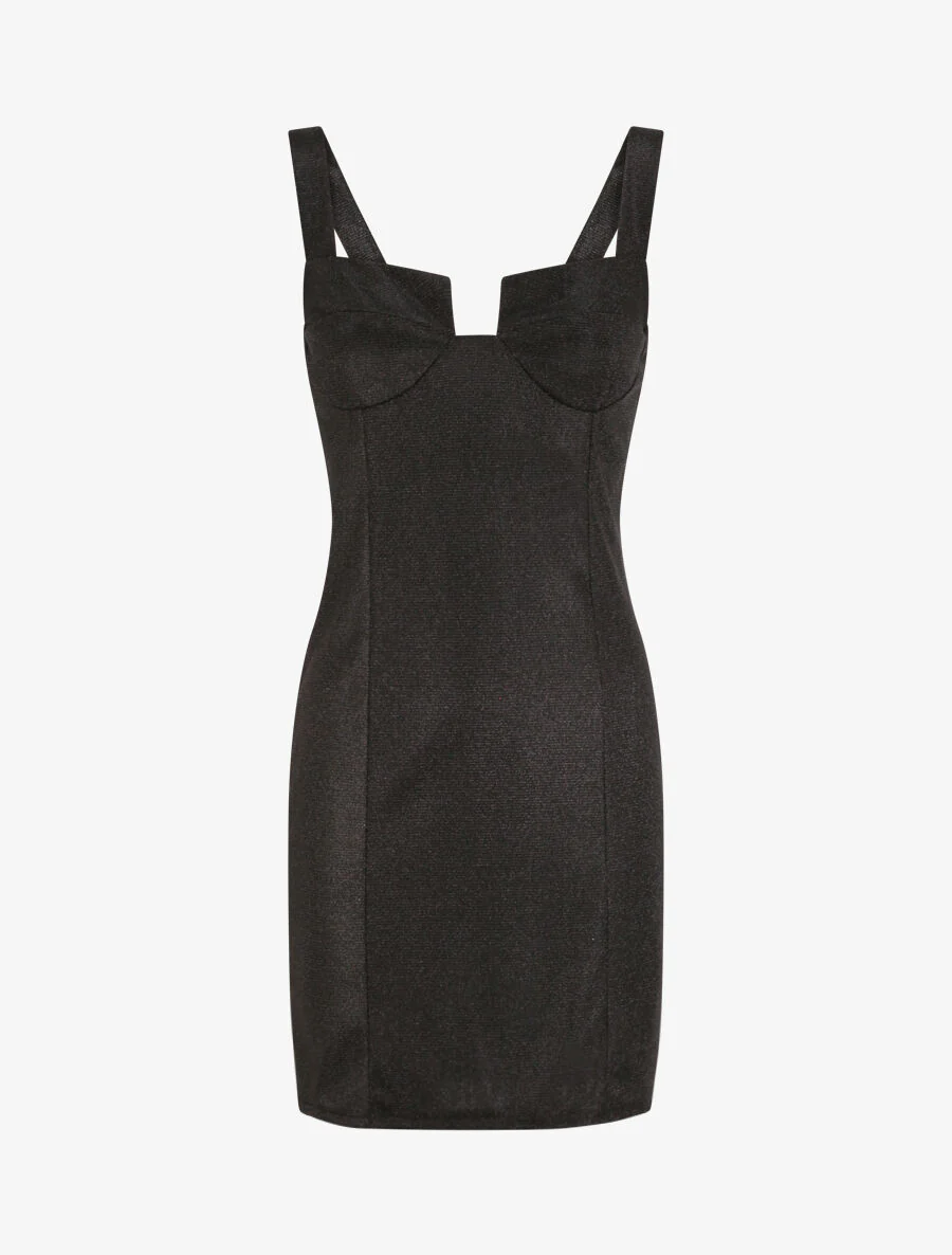 Robe fourreau pailletée à col bustier - Noir