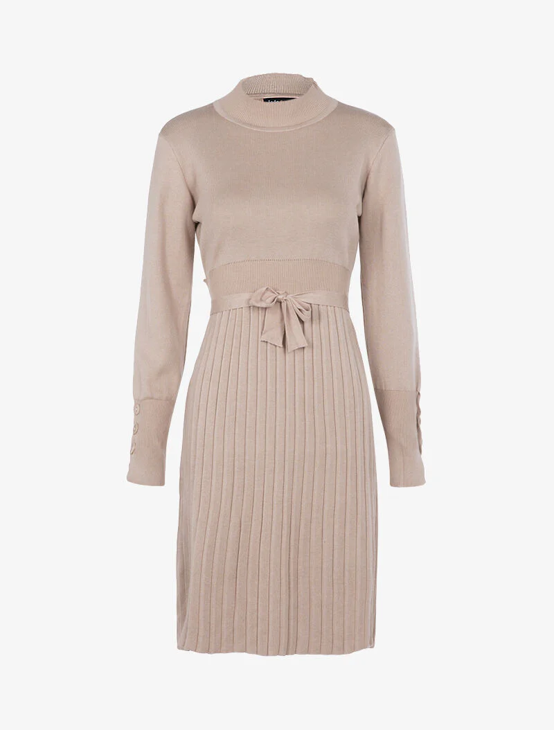 Robe gaufrée à manches bishop - beige rosé