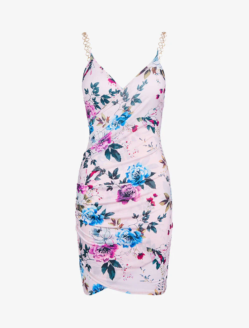 Robe imprimé à bretelles style chaînes - rose