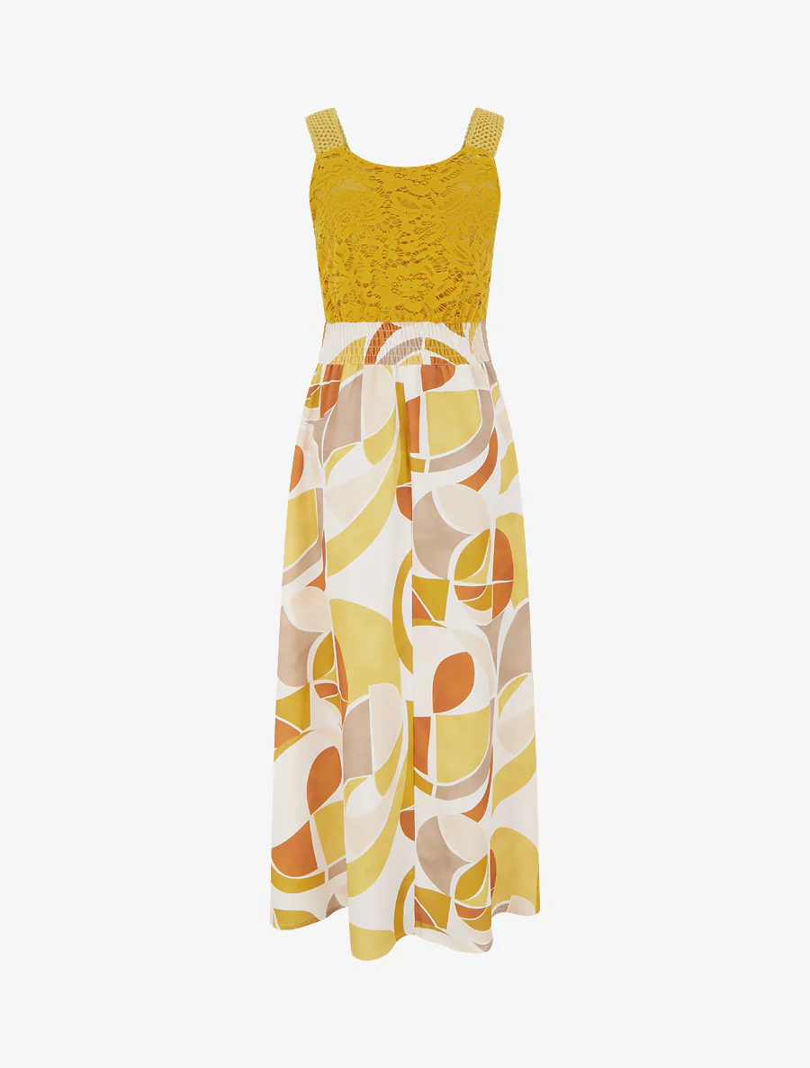 Robe imprimé abstrait à bretelles en crochet - Jaune moutarde - Image 2