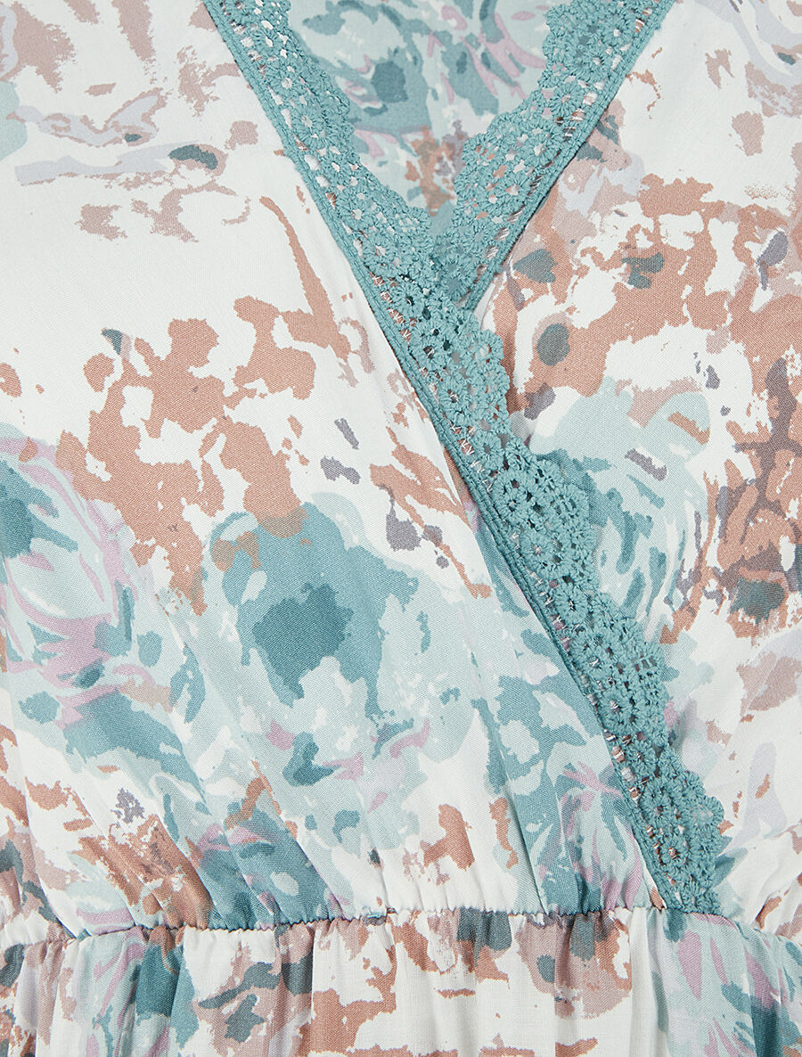 Robe imprimé abstrait à détail brodé - Vert - Image 3