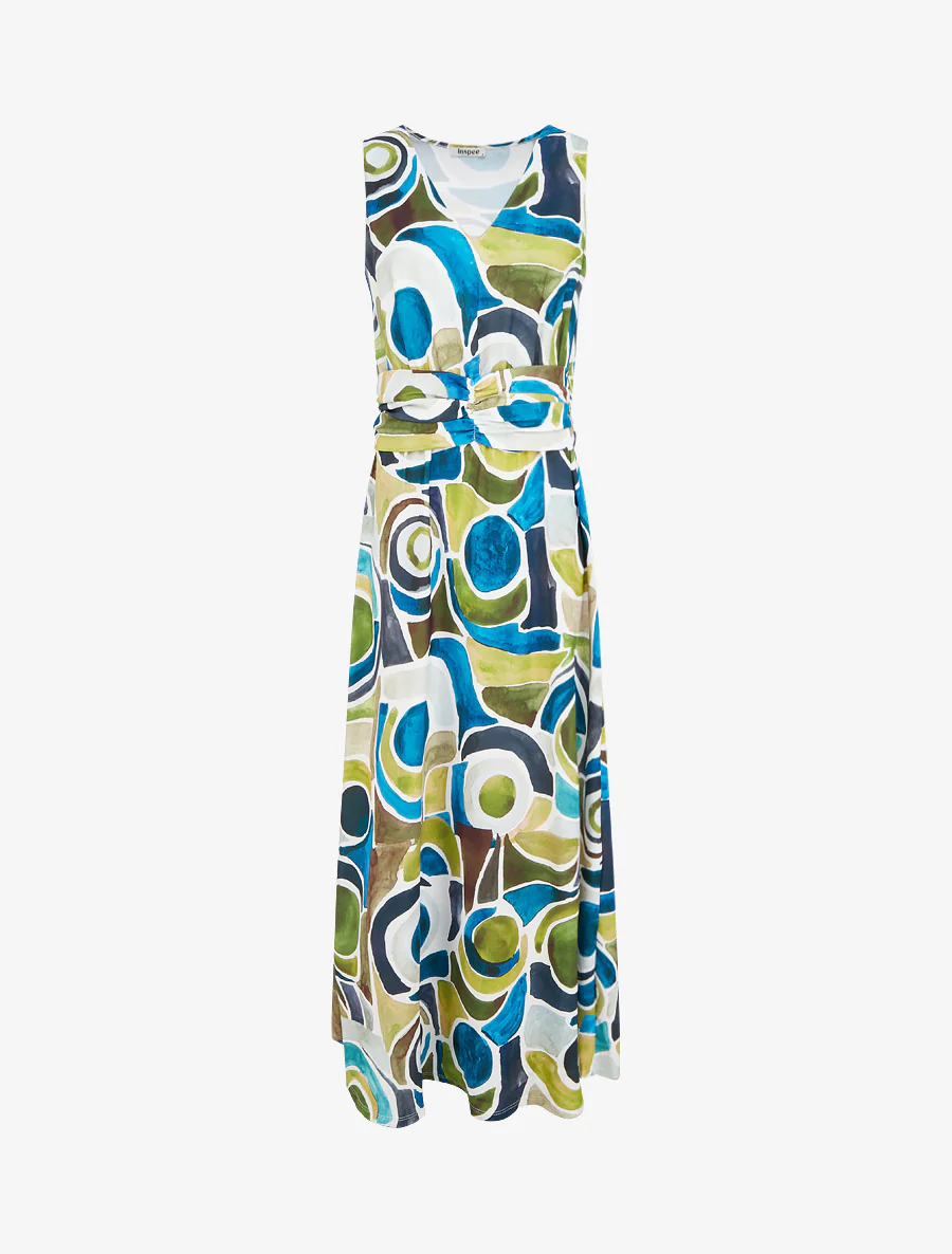 Robe imprimé abstrait à taille élastiquée - Bleu canard