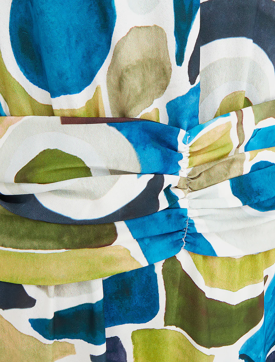 Robe imprimé abstrait à taille élastiquée - Bleu canard - Image 3